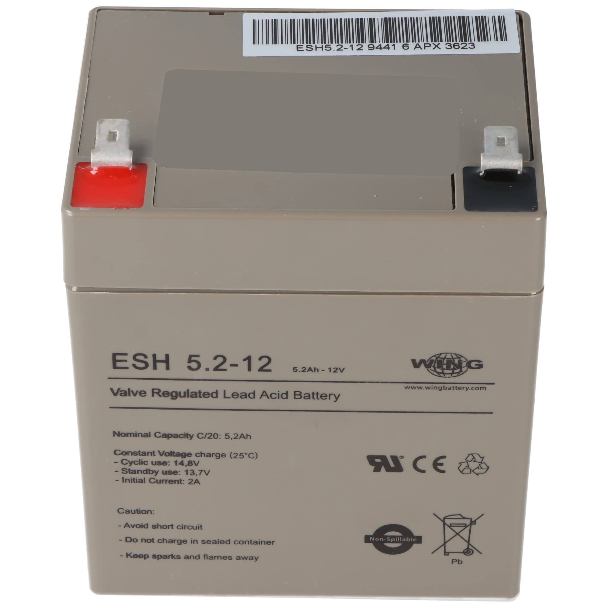Batterie au plomb Wing ESH5.2-12 AGM 12 Volts 5,2 Ah parfaite pour l'éclairage de sécurité, les systèmes UPS, les centres informatiques et les