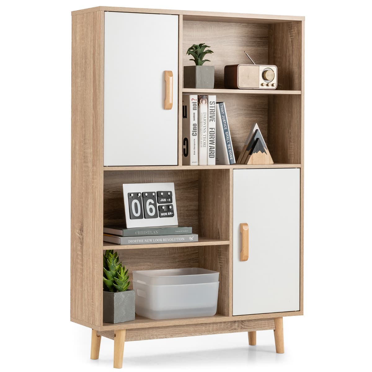 Bibliothèque à 4 Niveaux 80 x 24 x 119,5 CM Meuble de Rangement avec portes Étagères et Dispositif A