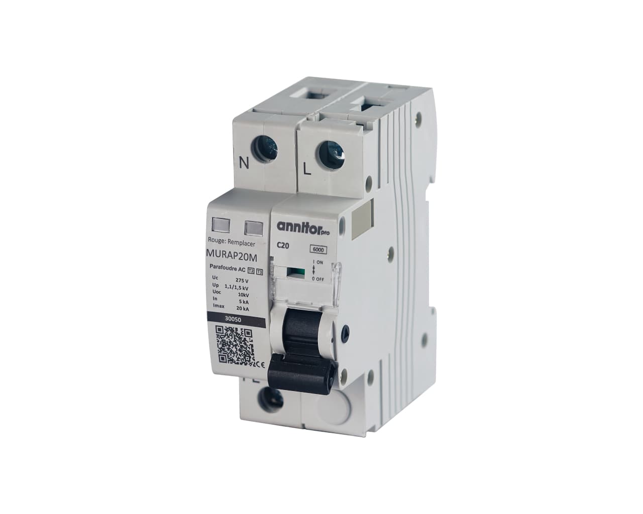 Parafoudre modulaire monophasé Type 2 autoprotégé 20kA