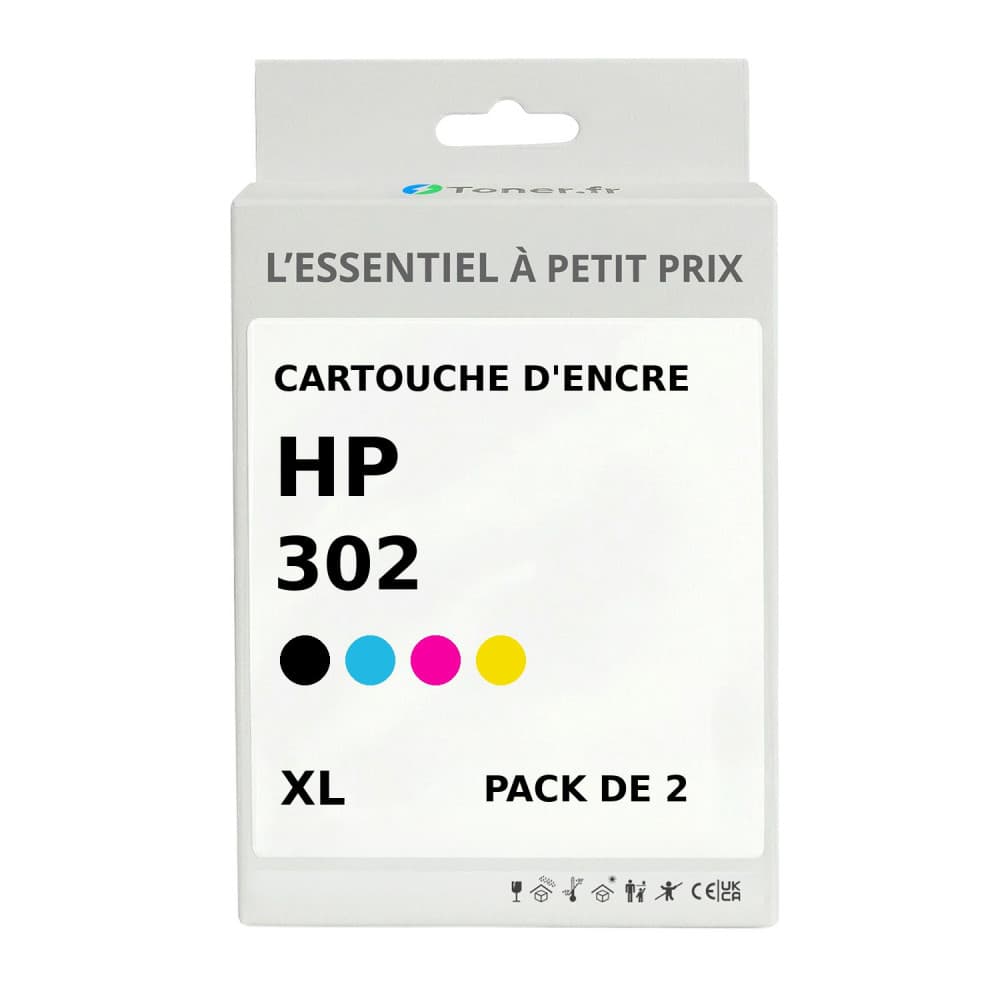 Pack de 2 cartouches d'encre compatibles HP 302 XL Noir et couleurs